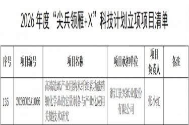 喜報(bào)！景興紙業(yè)研發(fā)項(xiàng)目入選2026年度浙江省“尖兵領(lǐng)雁+X”科技計(jì)劃